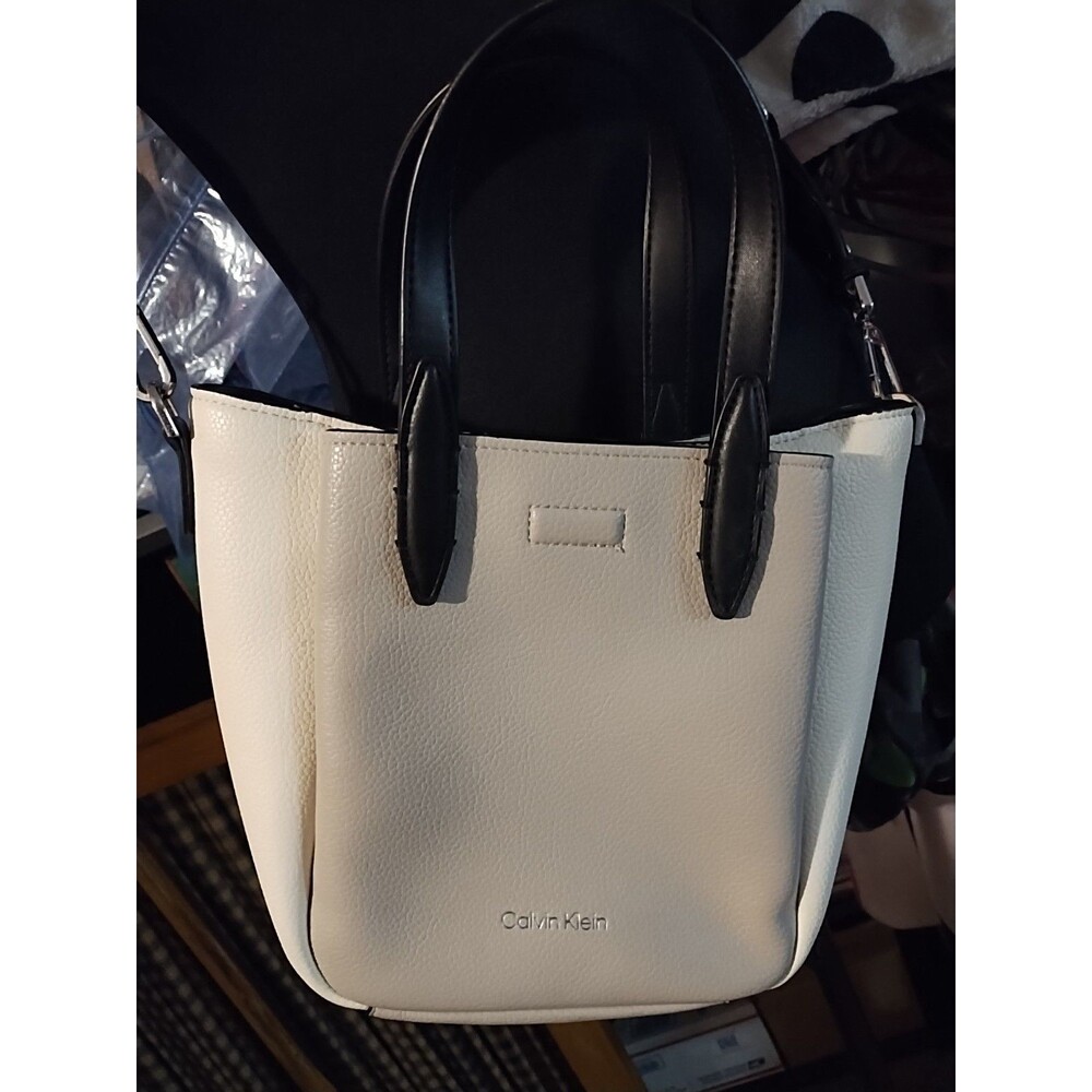 Calvin Klein white&black HandBag,Tote Bag Double Strap Detachable ShoulderStrap
